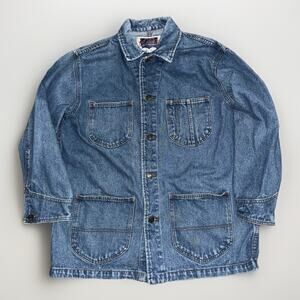 Vintage Classic Jeans Denim Chore Jacket Blue Workwear Utility Coat 21x28 Large